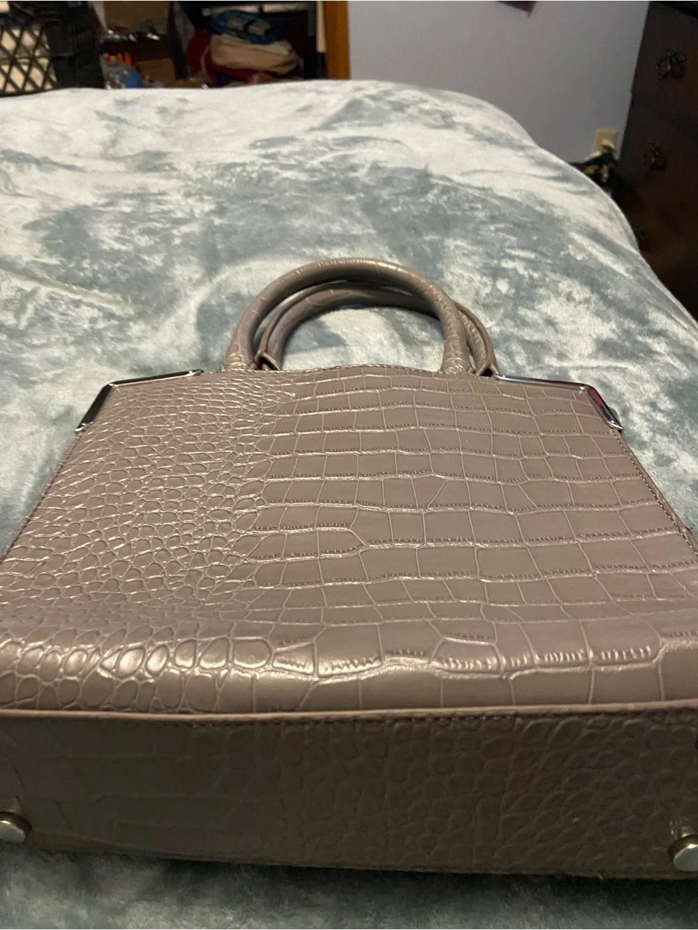 Snob Essentials gray Croc-Embossed Structured Shoulder Bag